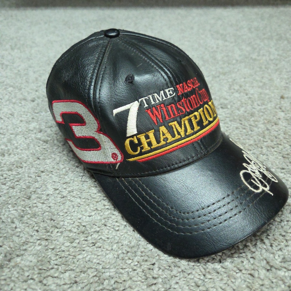 Vintage Dale Earnhardt Leather Hat 7 Time Champion NASCAR Winston Cup Strapback